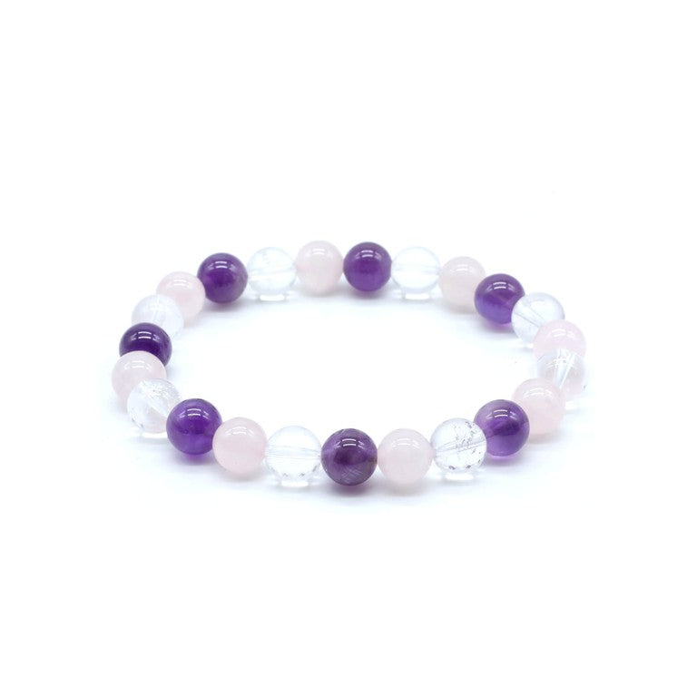 Bracelet Améthyste, Cristal de Roche & Quartz Rose