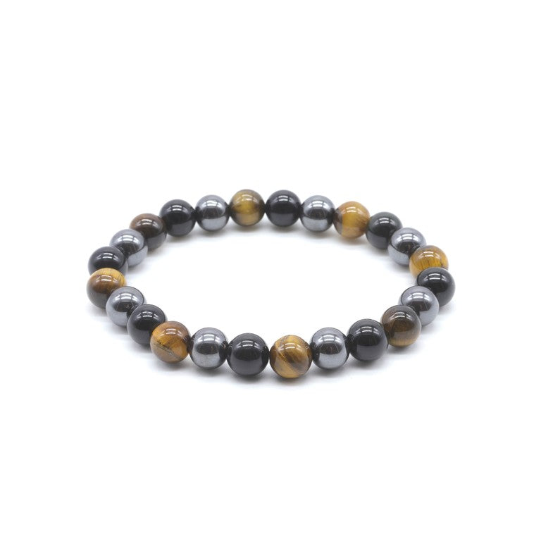 Bracelet Obsidienne Noire, Hématite & Œil de Tigre