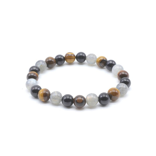 Bracelet Labradorite, Tourmaline Noire & Œil de Tigre
